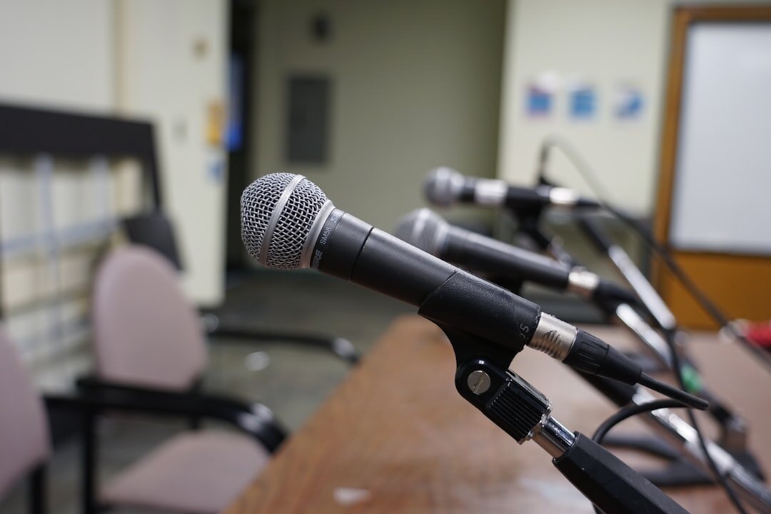 Close up of microphone during interview