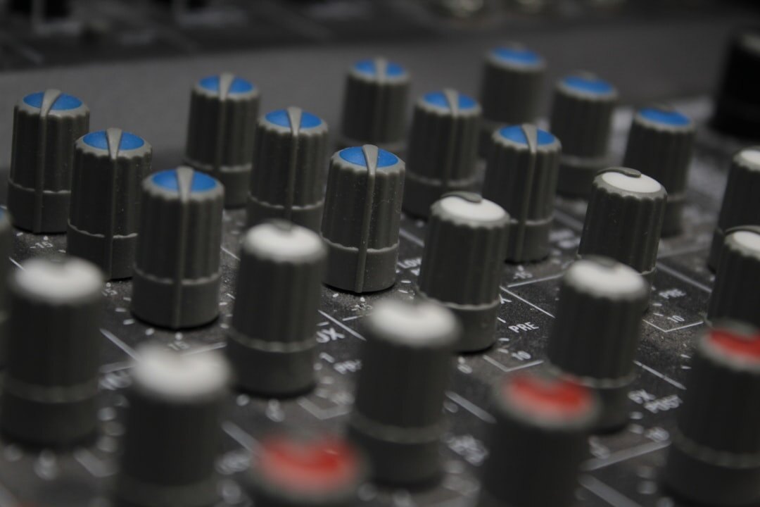 Audio mixing console in radio studio